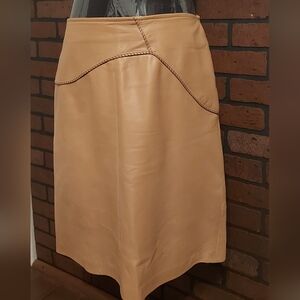 Elegant Tan A-Line Lamb Leather Skirt